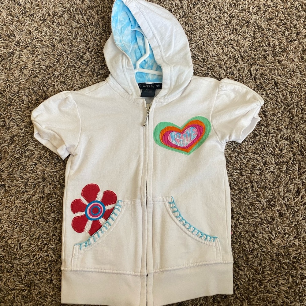 Flowers by Zoe ss hoodie white with patches 3t